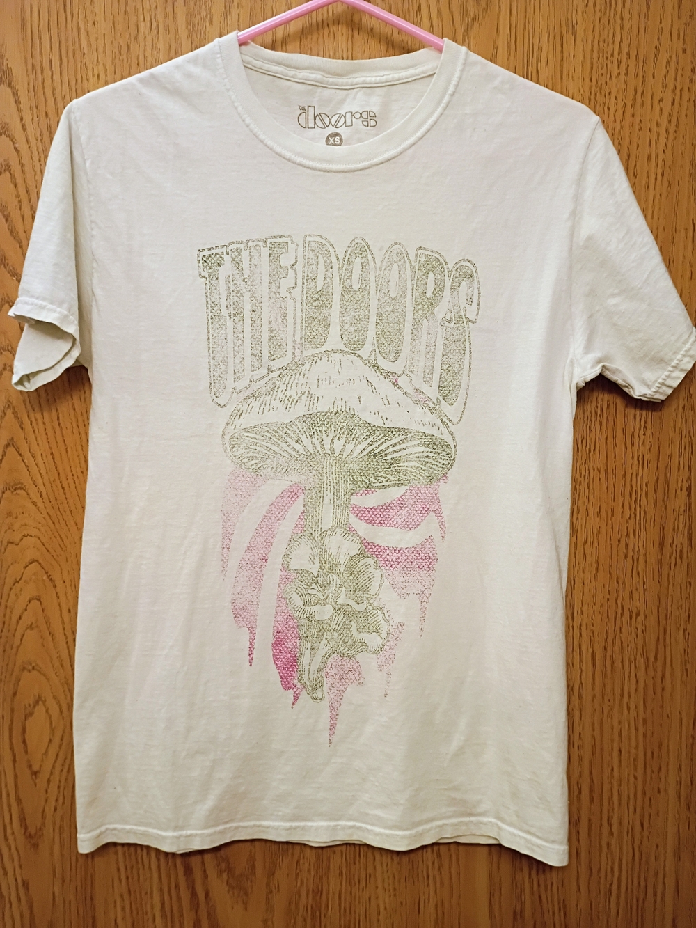 The Doors Graphic Tee with Mushroom Motif - White & Pink